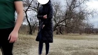 Mega-bitch In Nature Shows Herself To The Camera. Runner Asks Her To Touch Milk Cans And Offers Come With Him